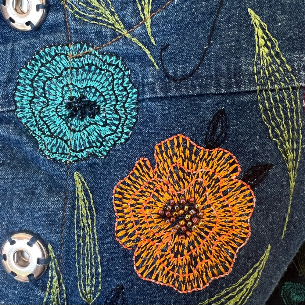 Ann Trinity | Vintage 90s Y2K Linen Blend Floral Embroidered Jacket/Shacket | M - Picture 9 of 15